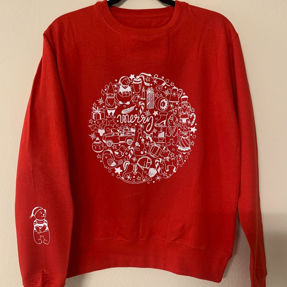 New](Medium) Long sleeve Christmas Print Red Fleece Sweatshirt , Pullover (M)